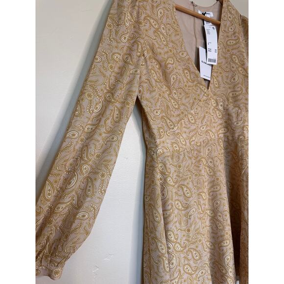 NWT Urban Outfitters Retro Gold Stone Paisley Long Sleeve Dress Medium - Picture 4 of 7